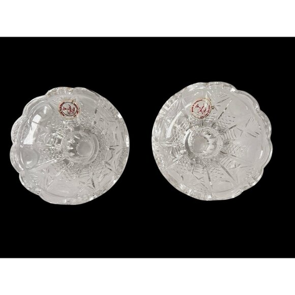 PAIR Candlestick Holders 24% Lead Crystal 3.5 x 2 in West Germany Christmas GIFT - Picture 2 of 6